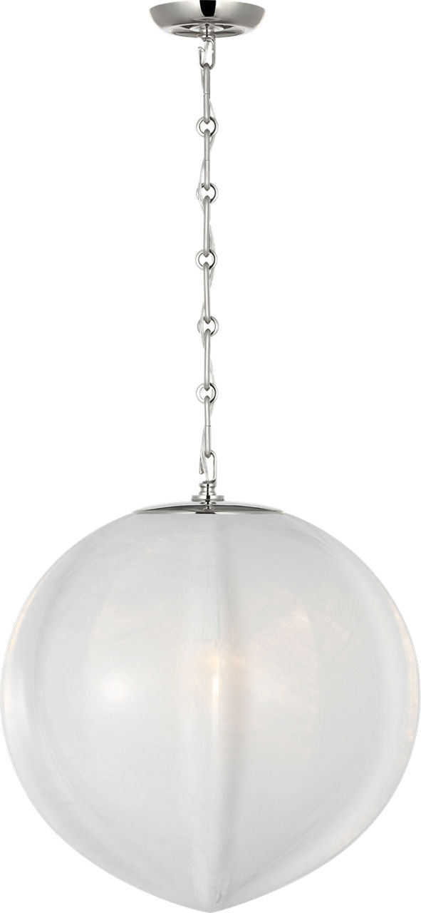 Rae 17" Pendant | Polished Nickel | White Strie Glass