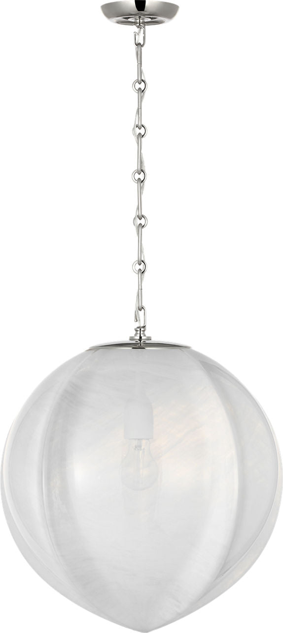 Rae 17" Pendant | Polished Nickel | White Strie Glass