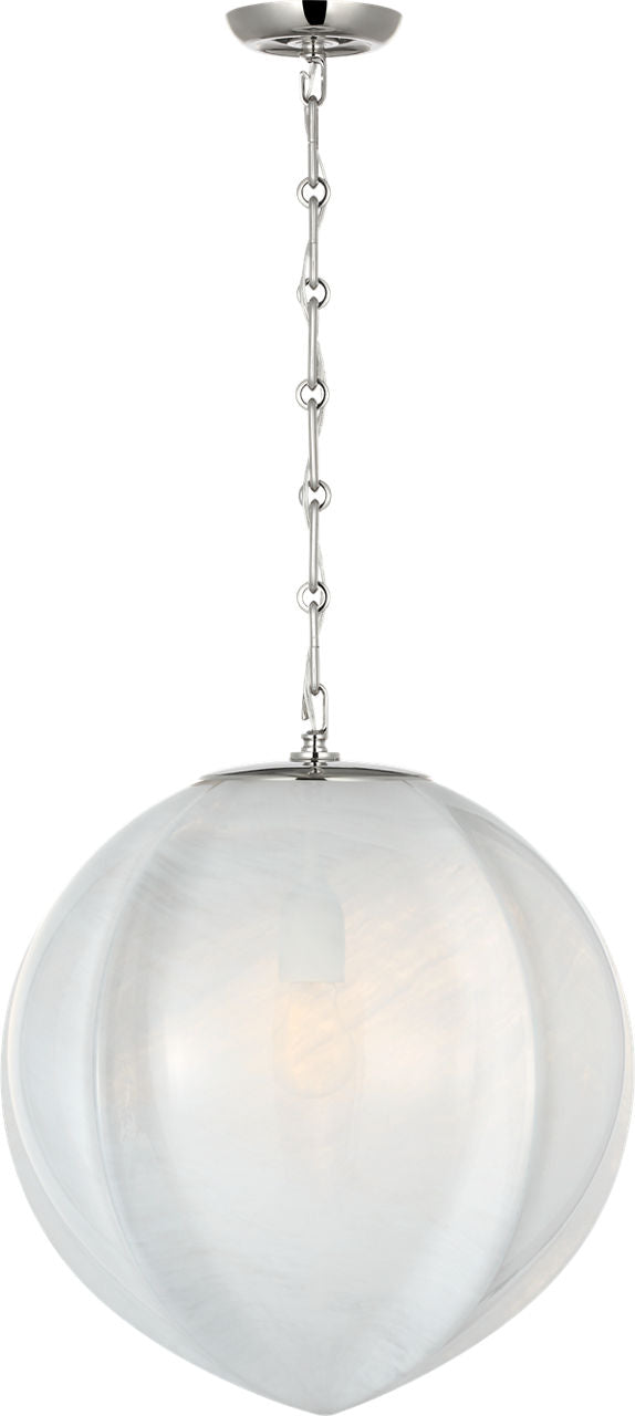 Rae 17" Pendant | Polished Nickel | White Strie Glass