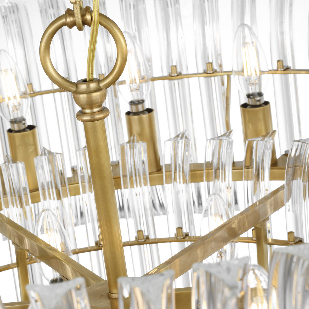 Rhine 34" Three Tier Chandelier | Hand-Rubbed Antique Brass | Crystal