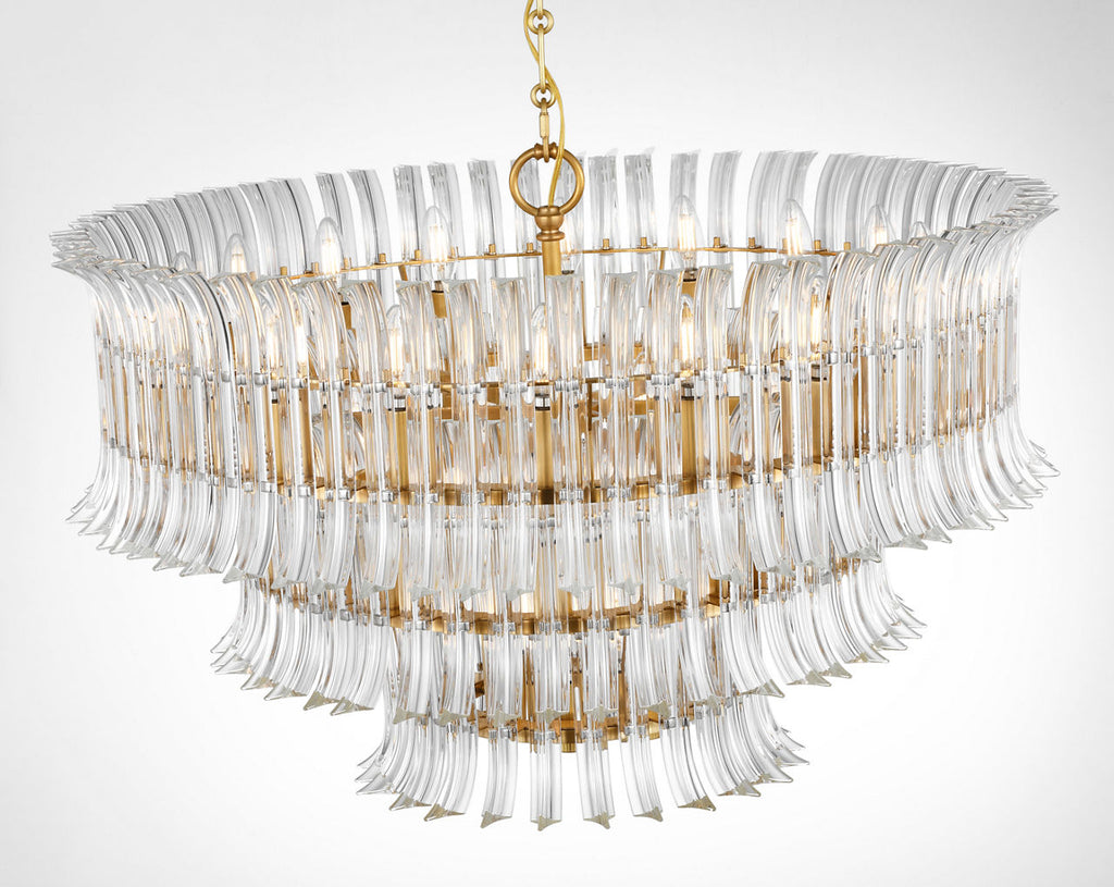 Rhine 34" Three Tier Chandelier | Hand-Rubbed Antique Brass | Crystal