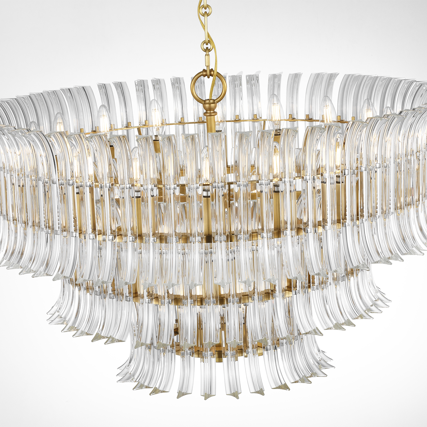 Rhine 34" Three Tier Chandelier | Hand-Rubbed Antique Brass | Crystal