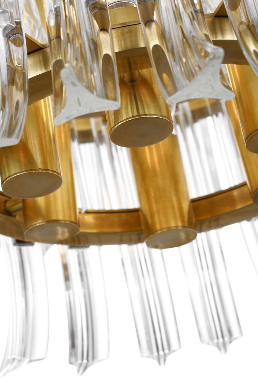Rhine 34" Three Tier Chandelier | Hand-Rubbed Antique Brass | Crystal