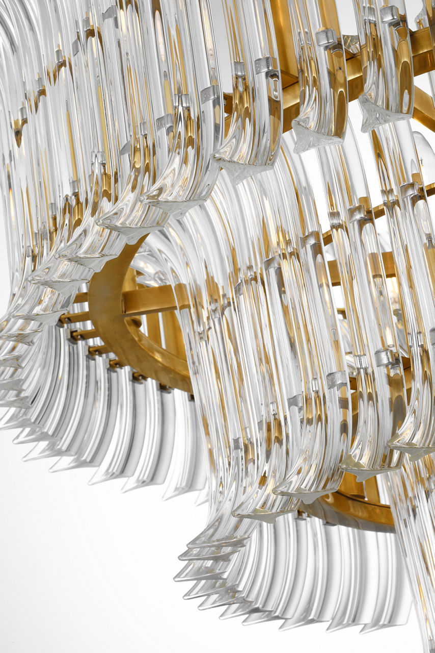 Rhine 34" Three Tier Chandelier | Hand-Rubbed Antique Brass | Crystal