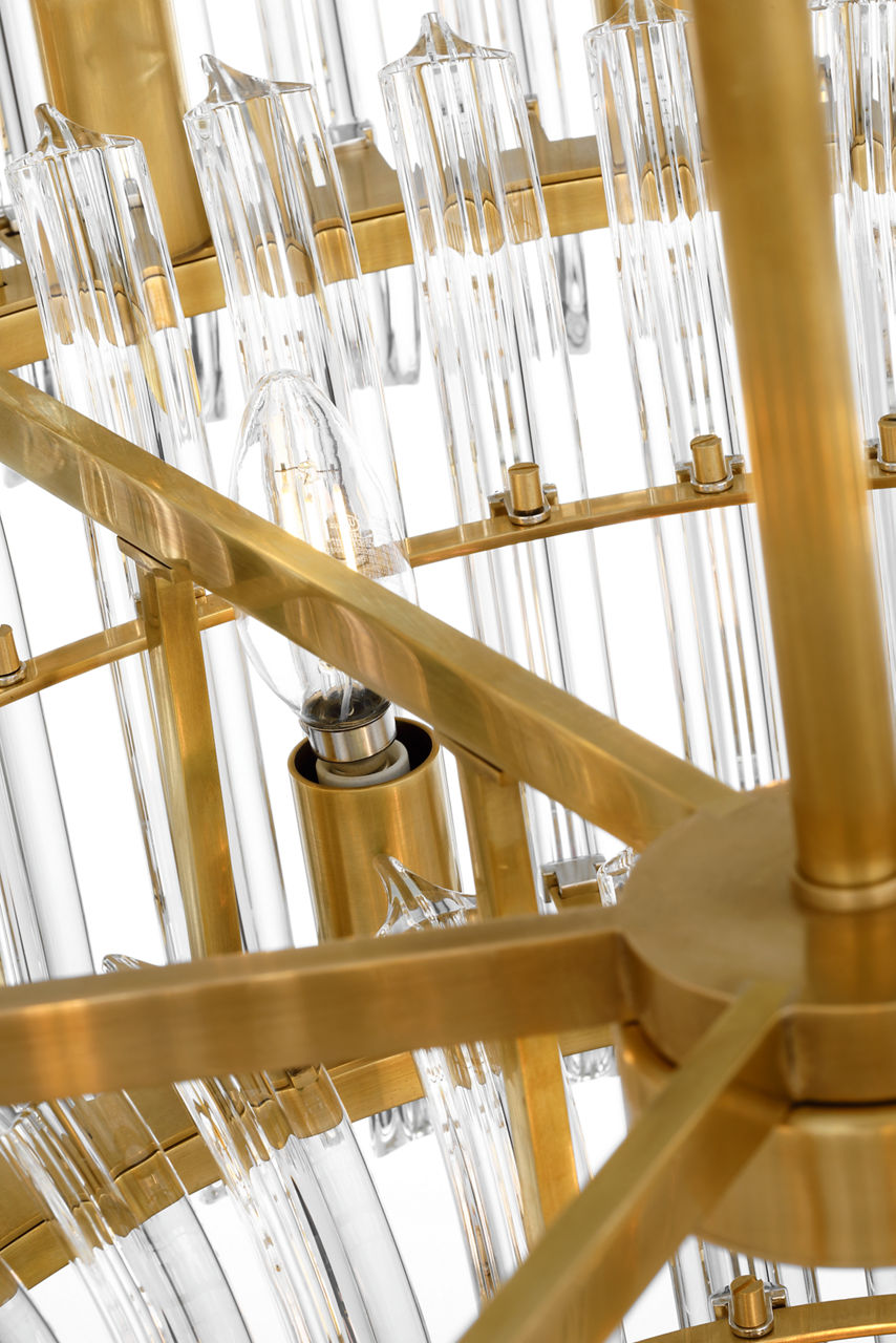 Rhine 34" Three Tier Chandelier | Hand-Rubbed Antique Brass | Crystal
