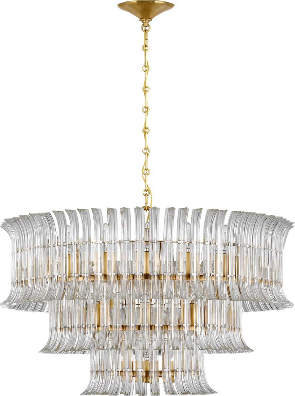Rhine 34" Three Tier Chandelier | Hand-Rubbed Antique Brass | Crystal