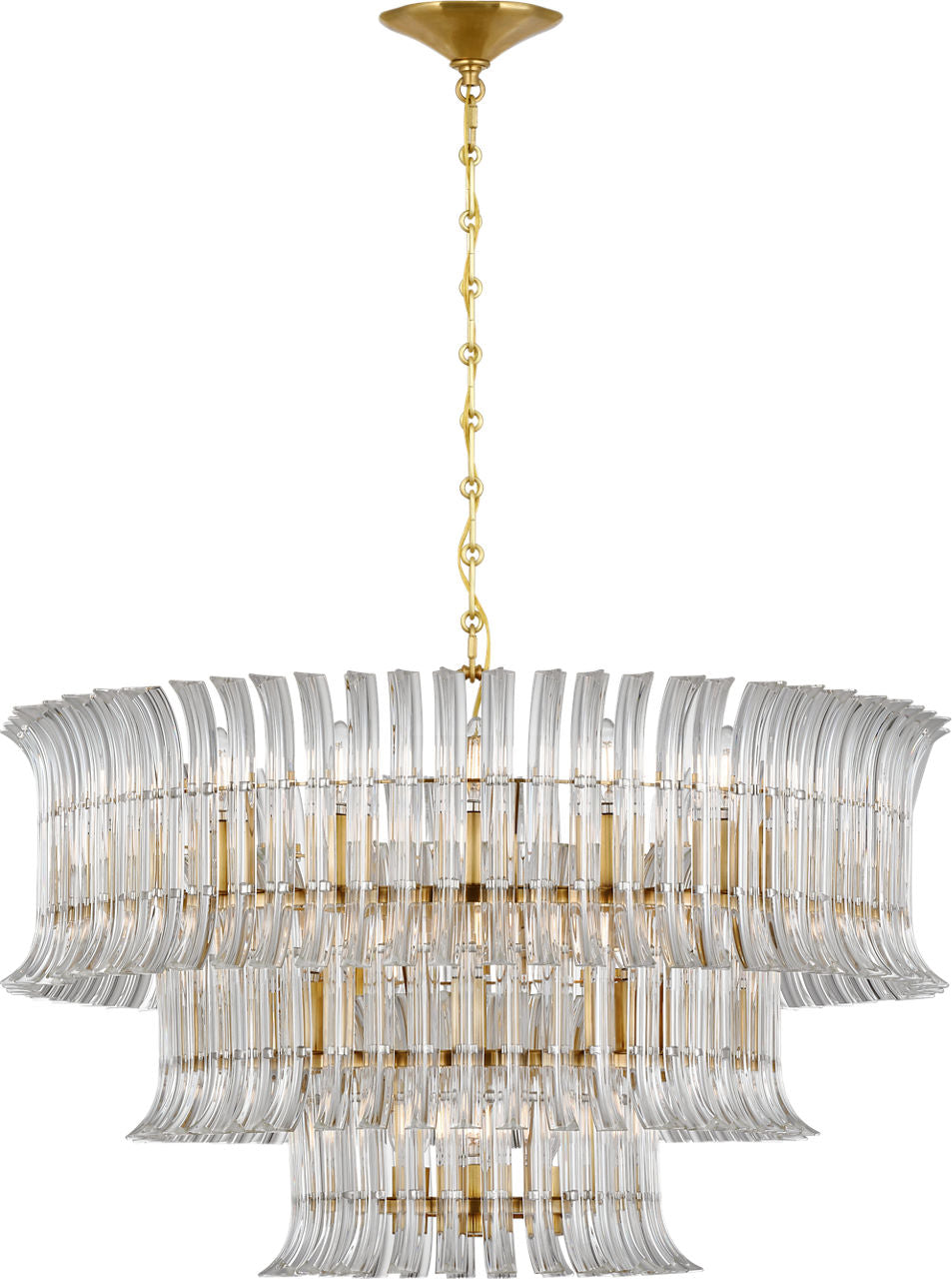 Rhine 34" Three Tier Chandelier | Hand-Rubbed Antique Brass | Crystal