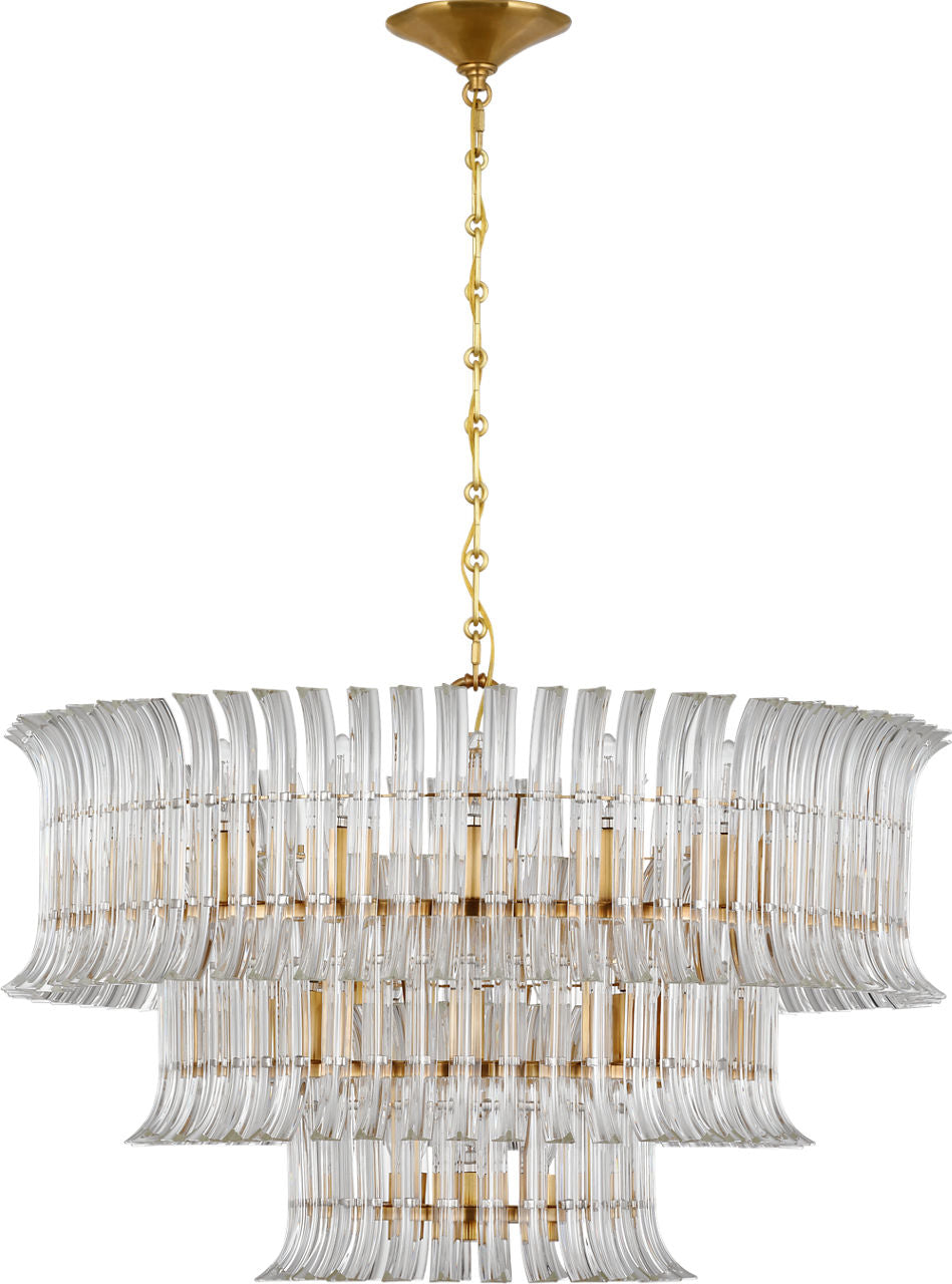Rhine 34" Three Tier Chandelier | Hand-Rubbed Antique Brass | Crystal