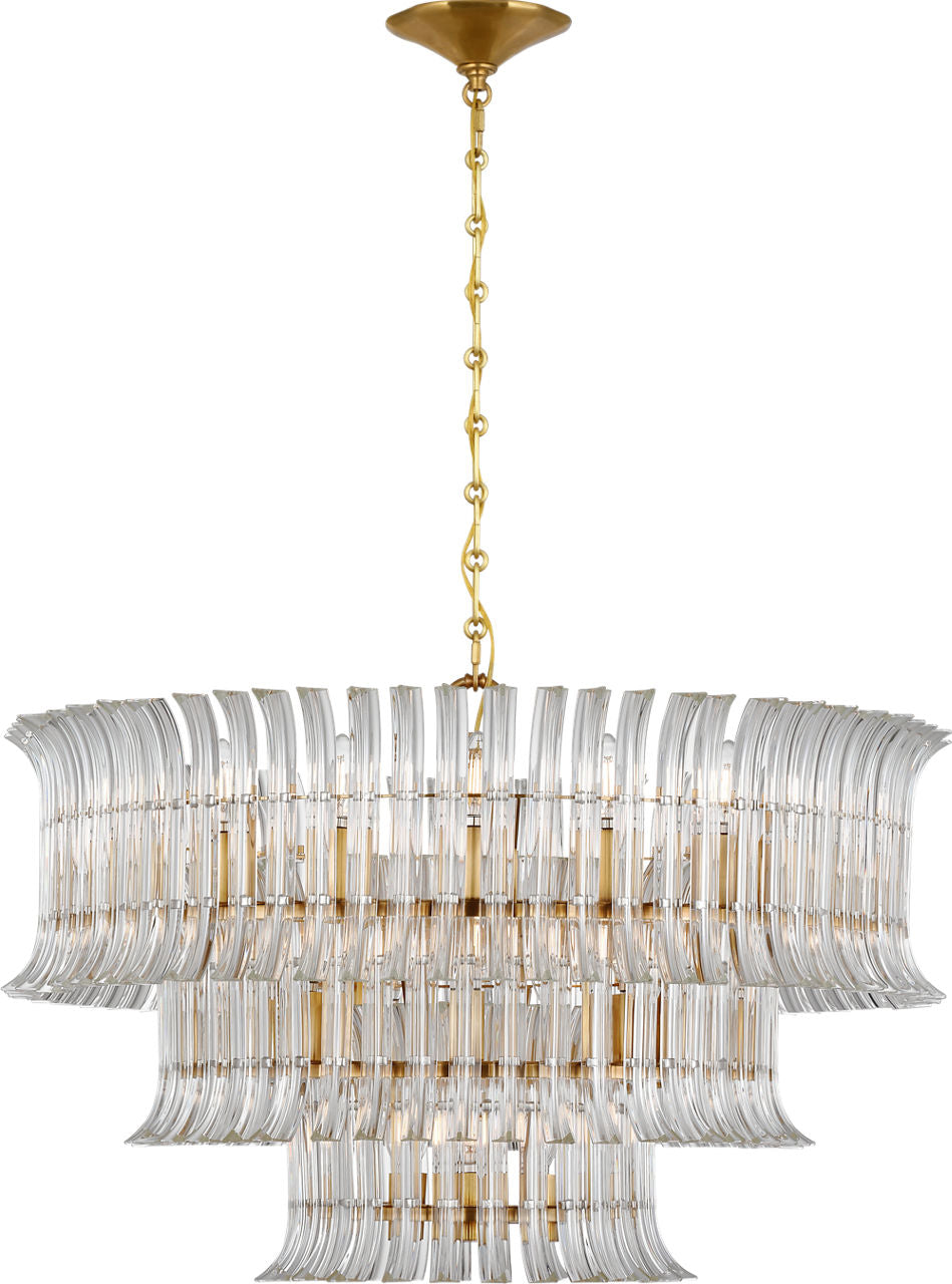 Rhine 34" Three Tier Chandelier | Hand-Rubbed Antique Brass | Crystal