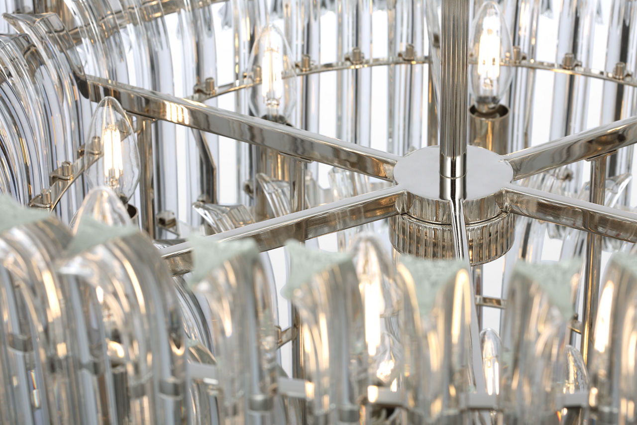 Rhine 34" Three Tier Chandelier | Polished Nickel | Crystal