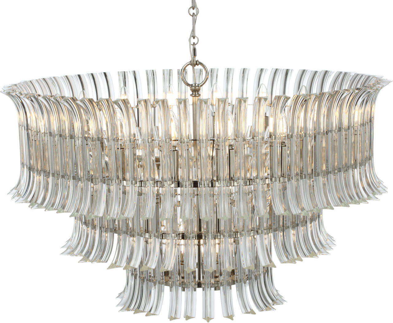 Rhine 34" Three Tier Chandelier | Polished Nickel | Crystal
