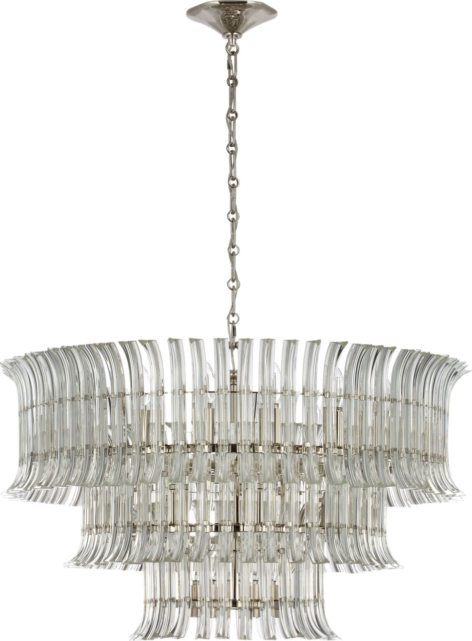 Rhine 34" Three Tier Chandelier | Polished Nickel | Crystal