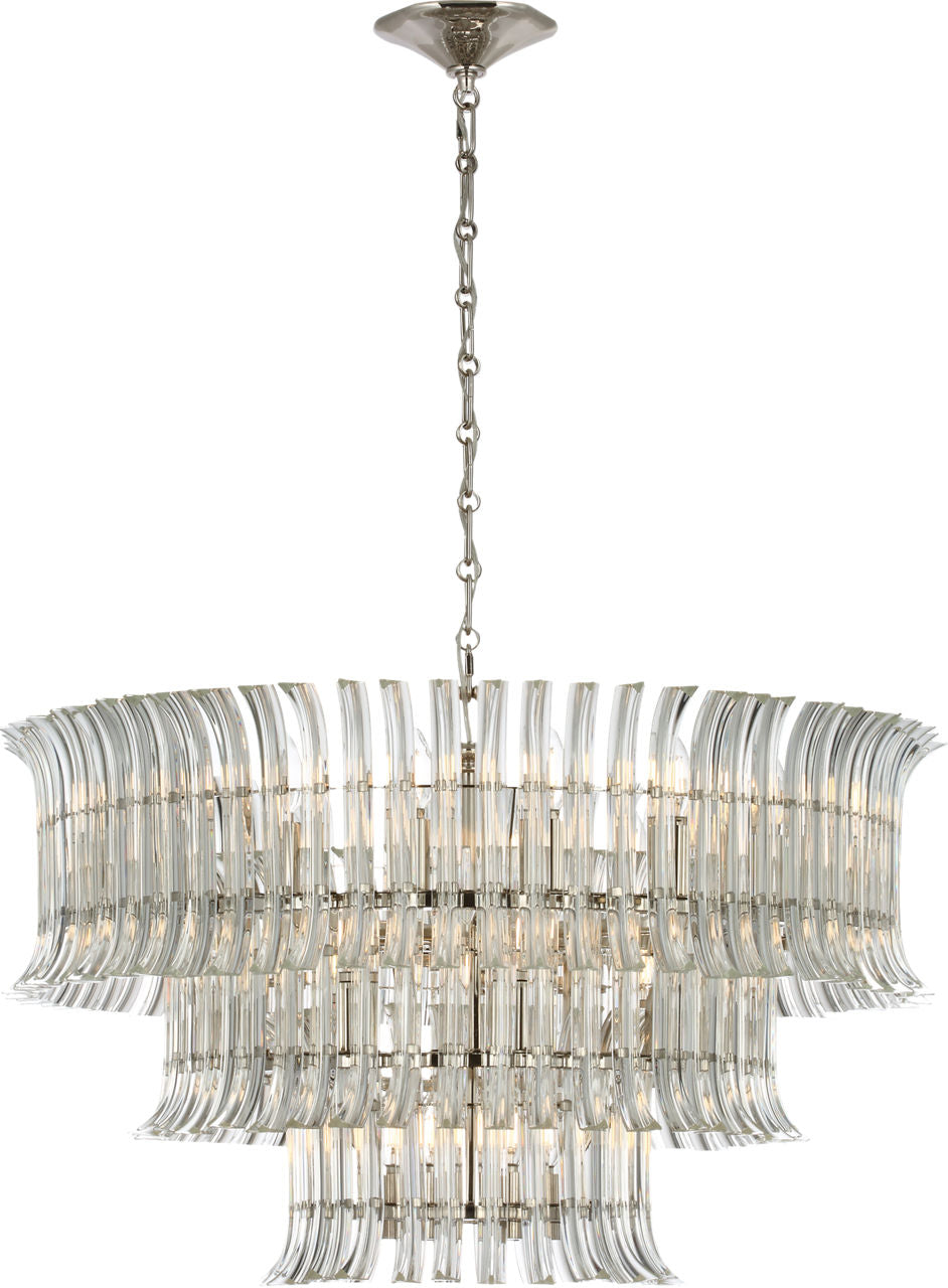 Rhine 34" Three Tier Chandelier | Polished Nickel | Crystal