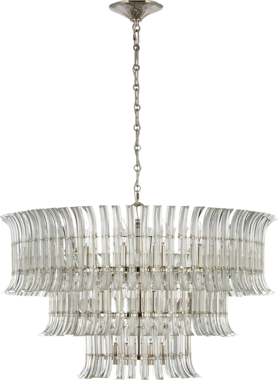 Rhine 34" Three Tier Chandelier | Polished Nickel | Crystal