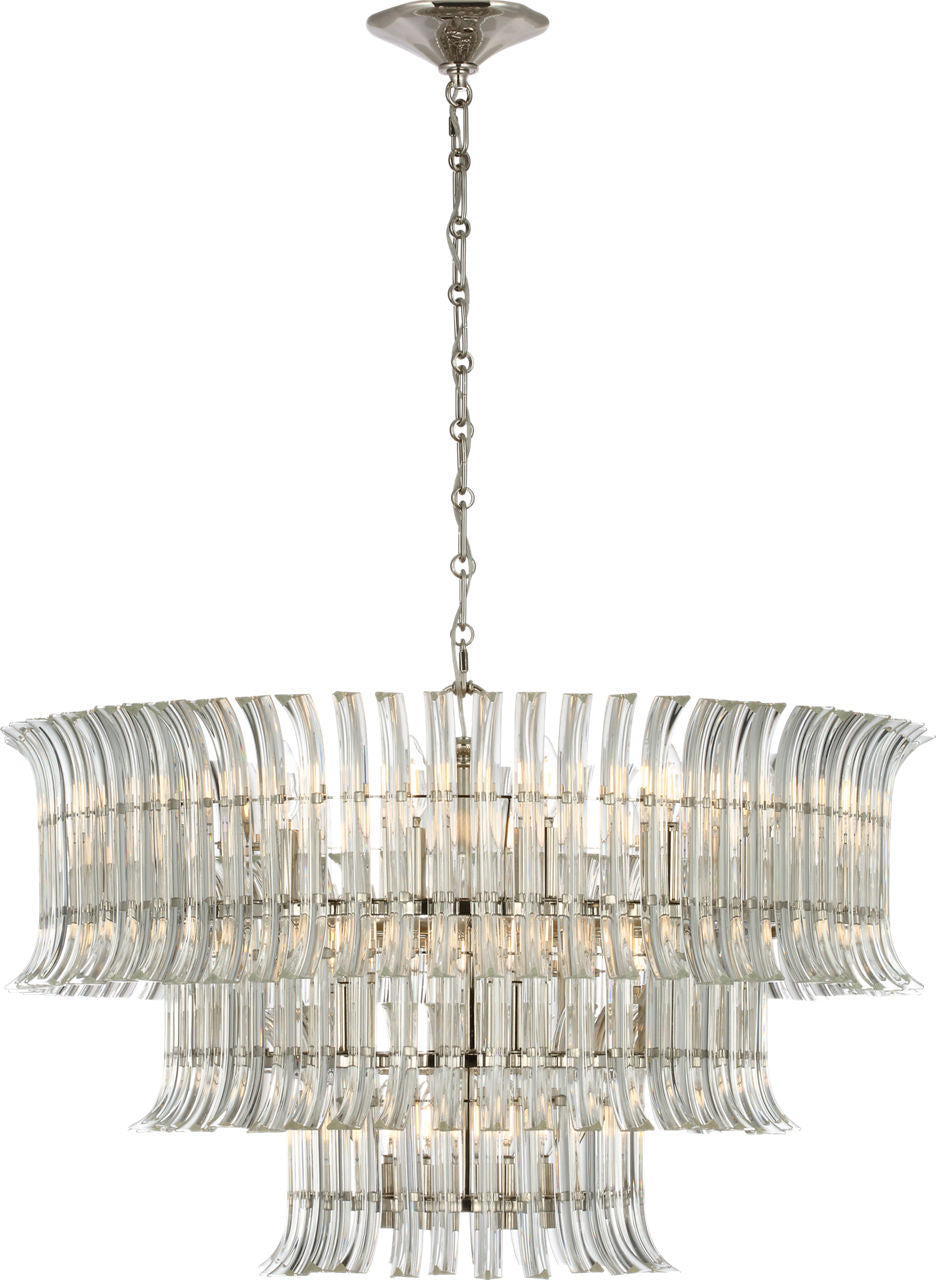Rhine 34" Three Tier Chandelier | Polished Nickel | Crystal