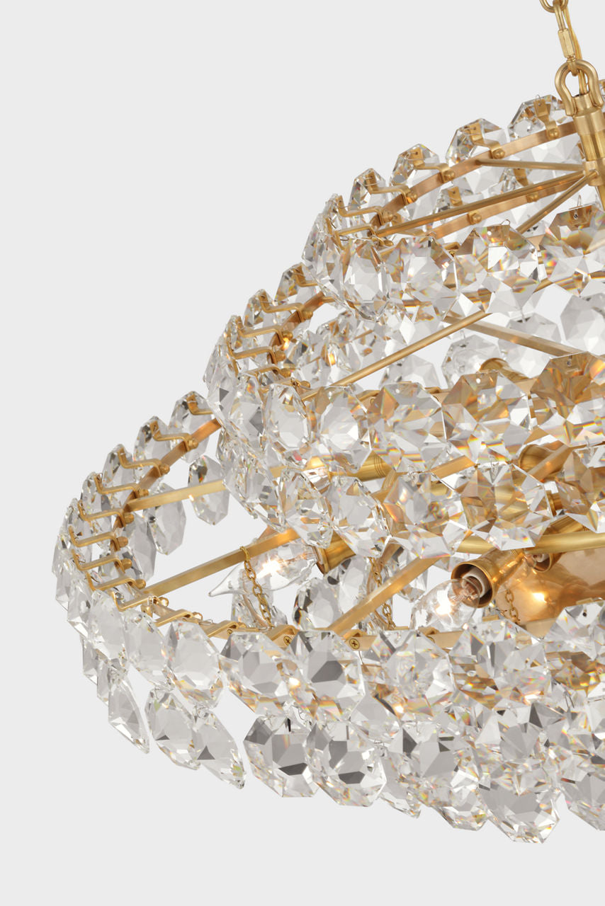 Sanger Large Chandelier | Hand-Rubbed Antique Brass | Crystal