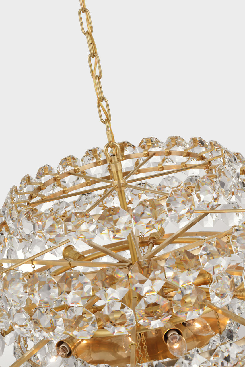 Sanger Large Chandelier | Hand-Rubbed Antique Brass | Crystal