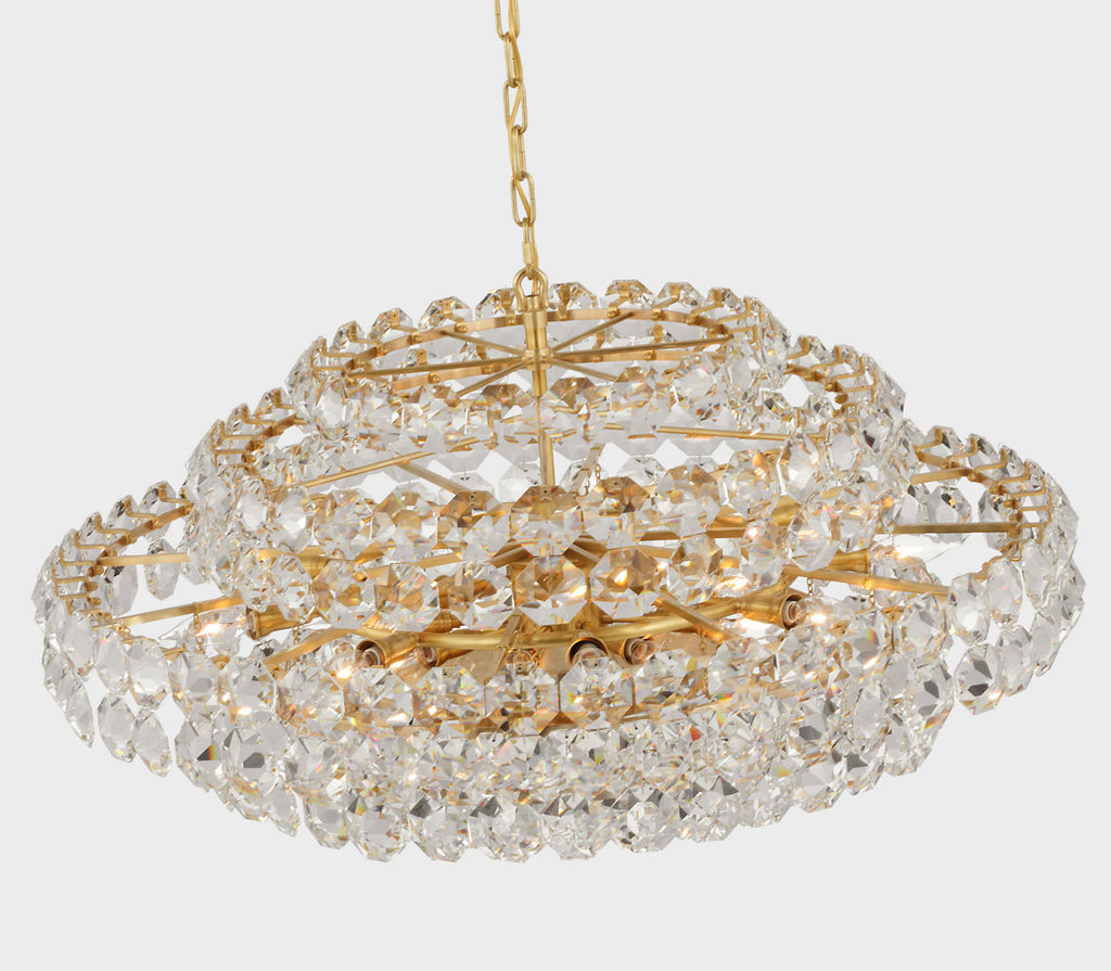 Sanger Large Chandelier | Hand-Rubbed Antique Brass | Crystal