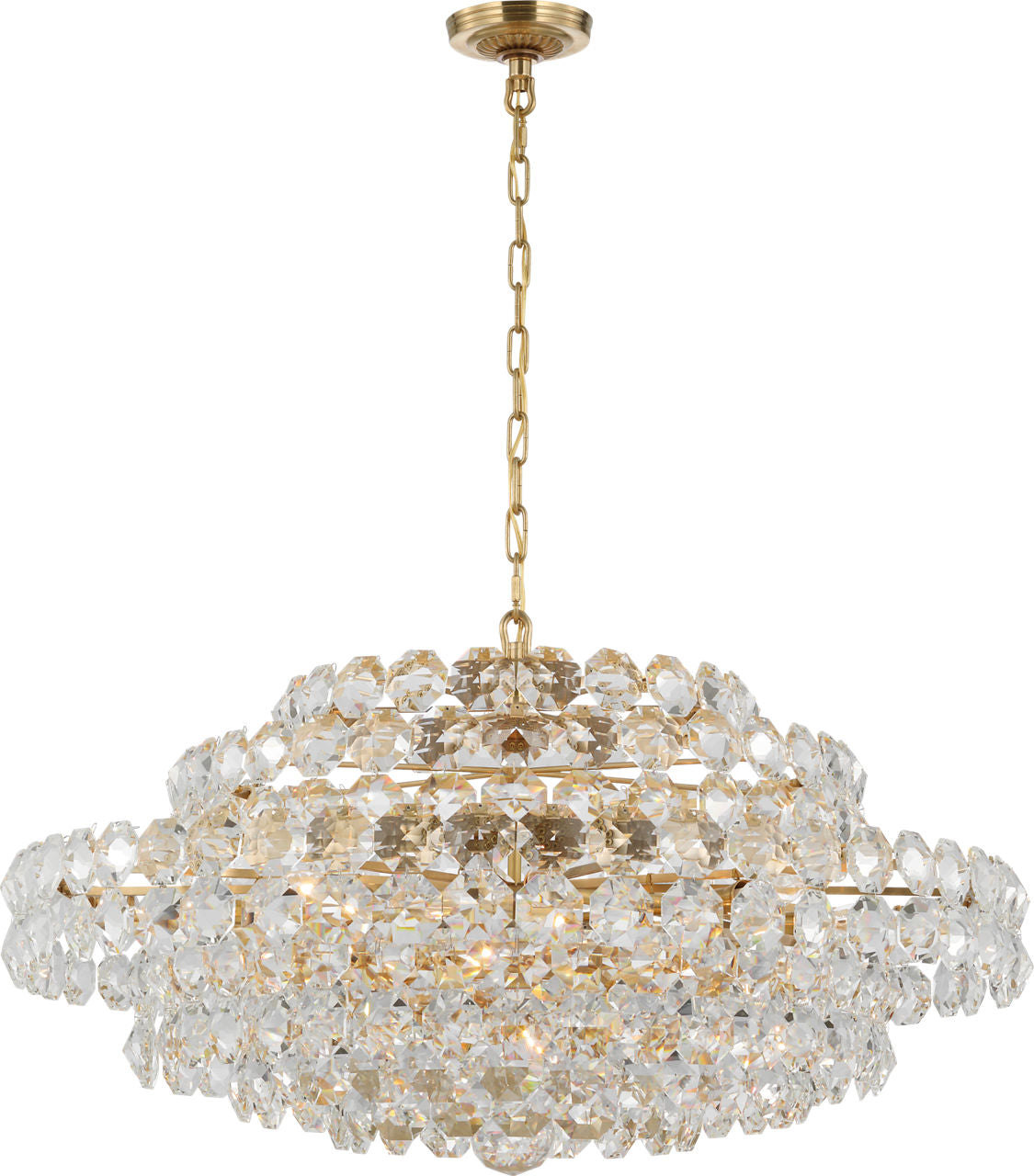 Sanger Large Chandelier | Hand-Rubbed Antique Brass | Crystal