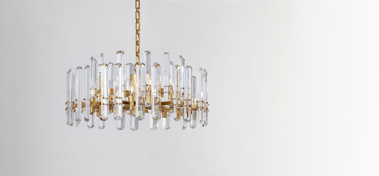 Bonnington Large Chandelier | Hand-Rubbed Antique Brass | Crystal