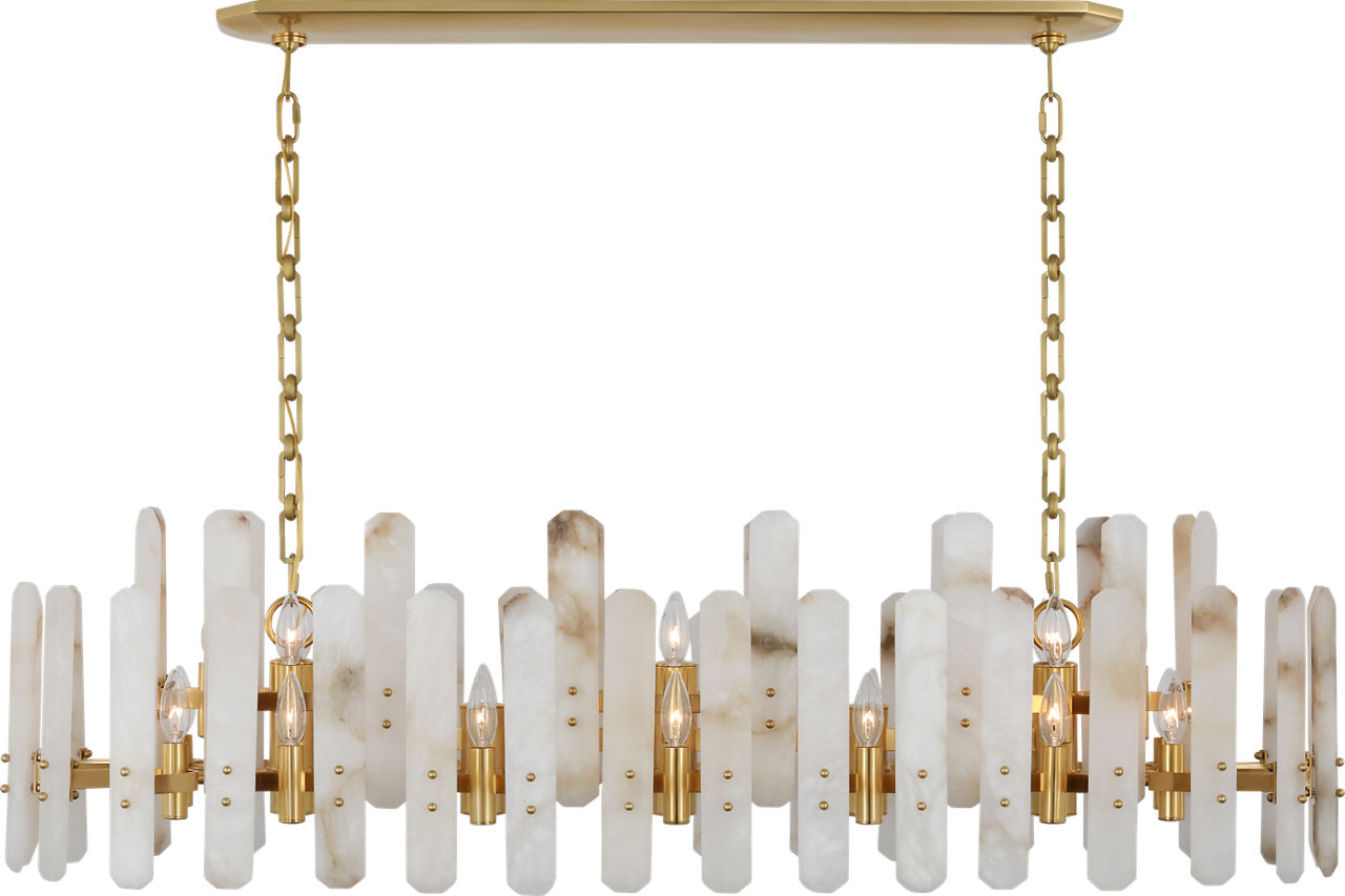 Bonnington Large Linear Chandelier | Hand-Rubbed Antique Brass | Alabaster