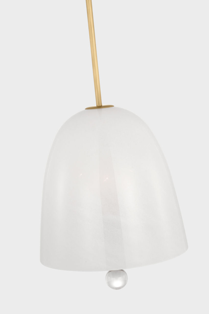 Brisa 13" Pendant | Hand-Rubbed Antique Brass | White Strie Glass