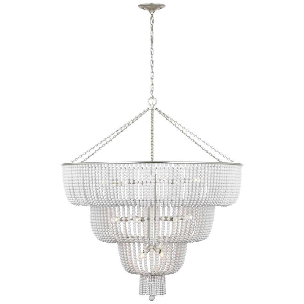 Jacqueline 46" Basket Chandelier | Burnished Silver Leaf | White Acrylic