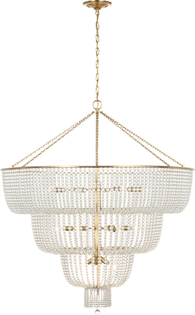 Jacqueline 46" Basket Chandelier | Hand-Rubbed Antique Brass | Clear Glass