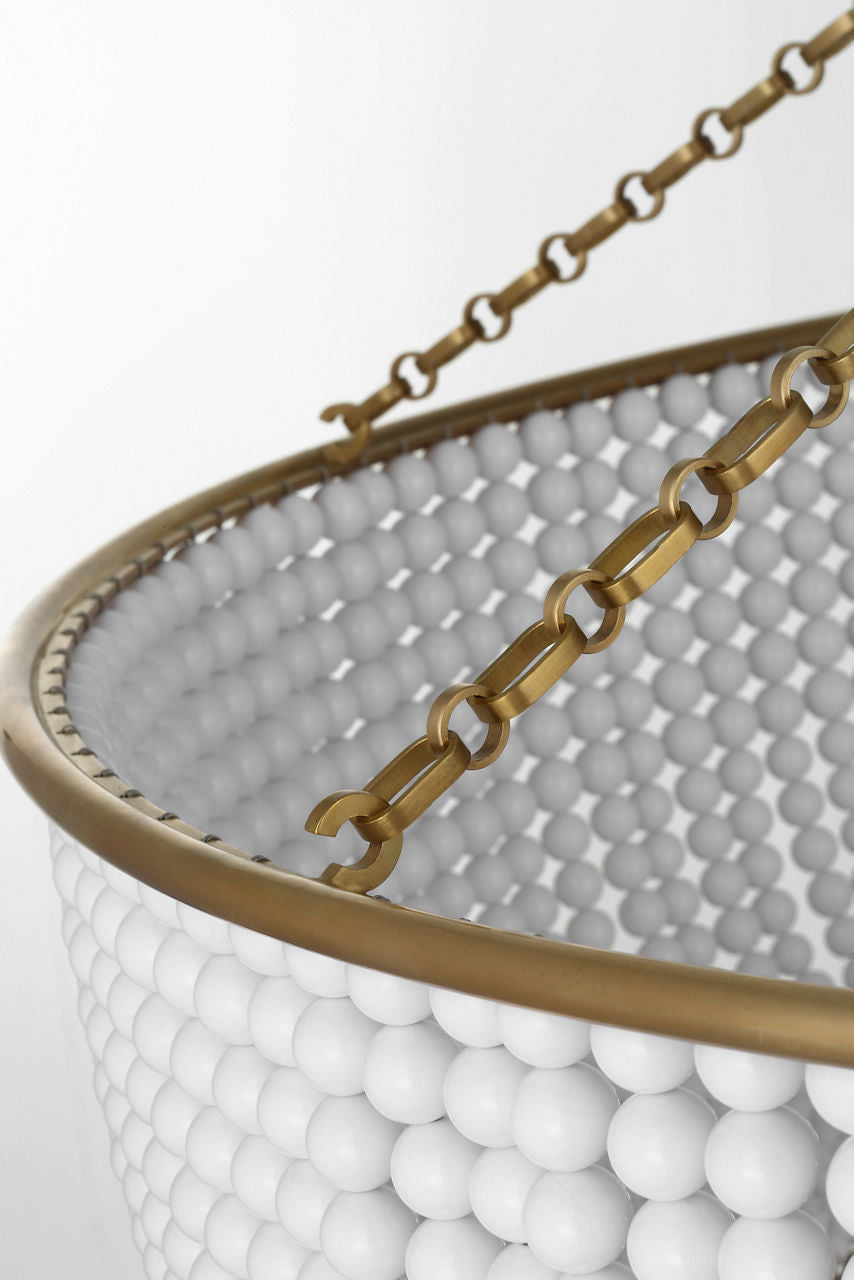 Jacqueline 46" Basket Chandelier | Hand-Rubbed Antique Brass | White Glass