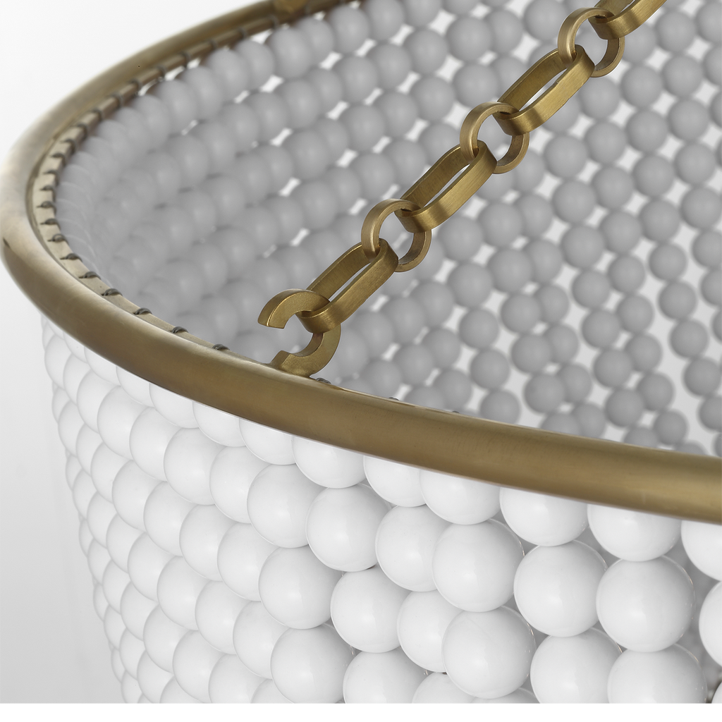 Jacqueline 46" Basket Chandelier | Hand-Rubbed Antique Brass | White Glass