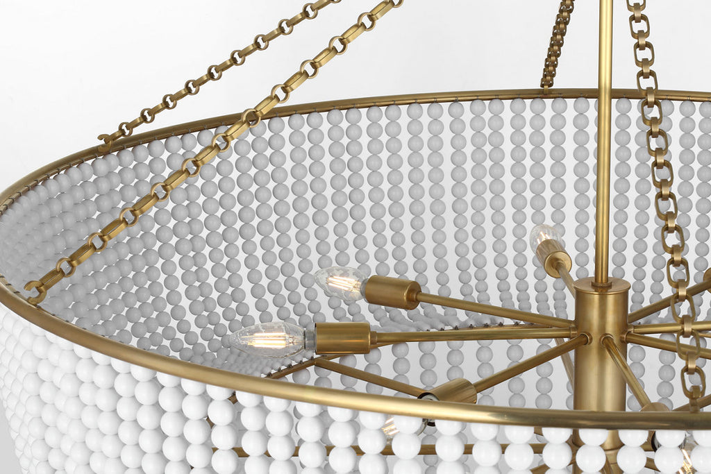 Jacqueline 46" Basket Chandelier | Hand-Rubbed Antique Brass | White Glass