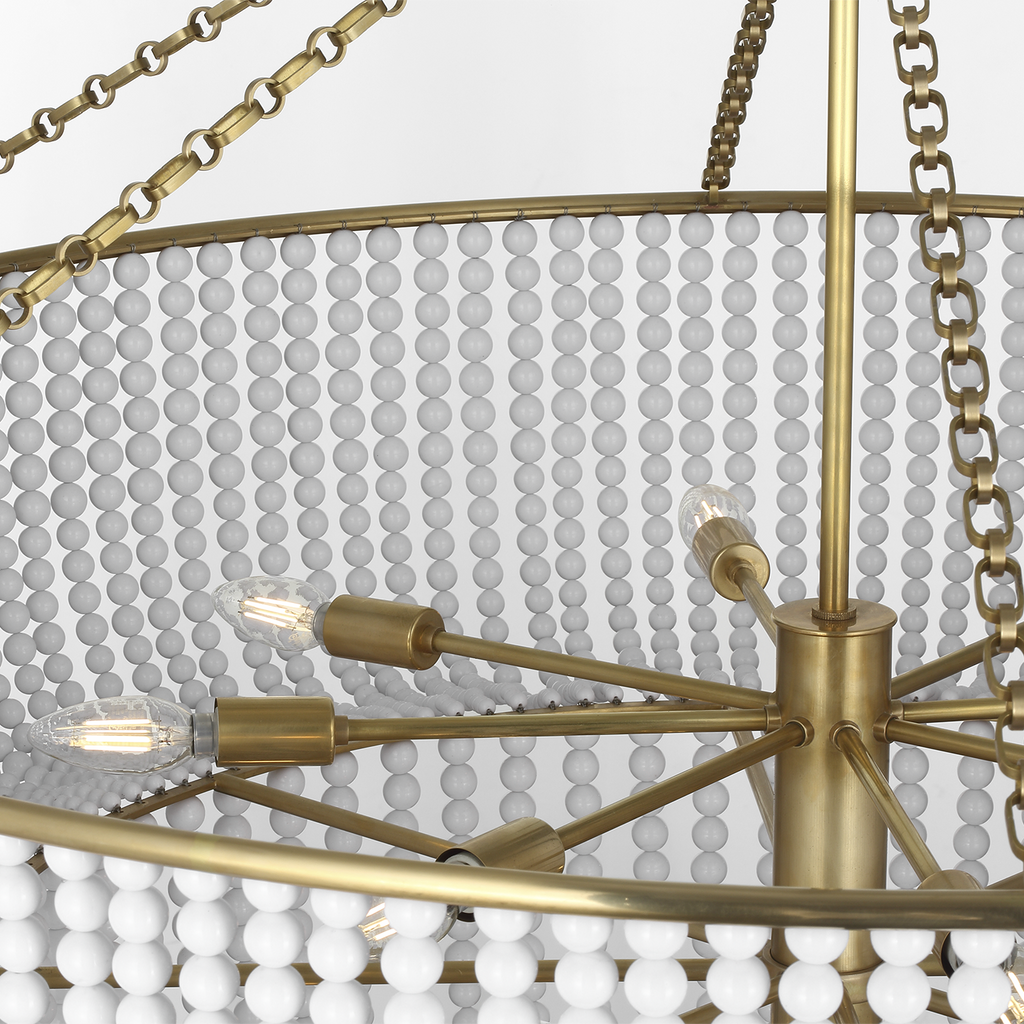 Jacqueline 46" Basket Chandelier | Hand-Rubbed Antique Brass | White Glass