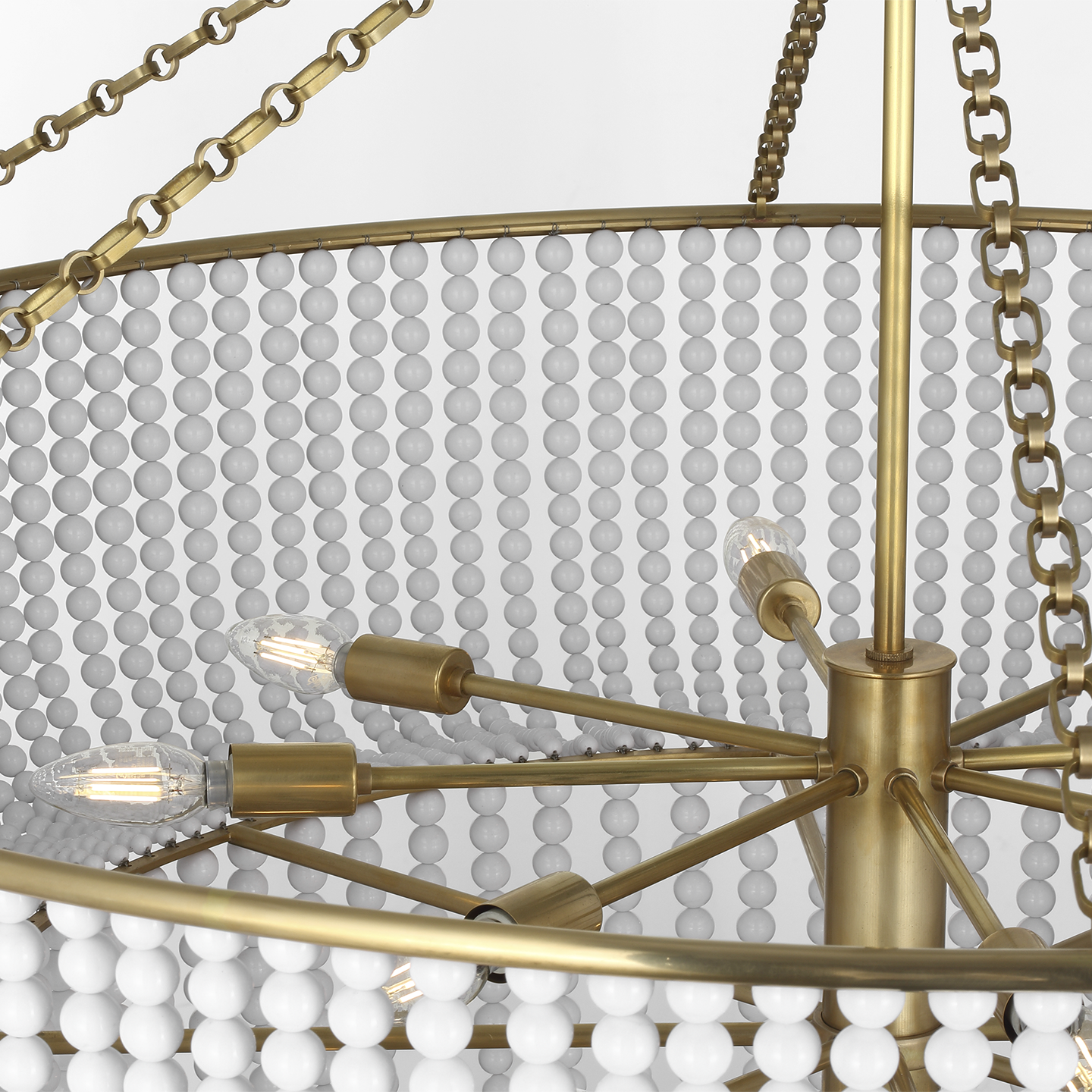 Jacqueline 46" Basket Chandelier | Hand-Rubbed Antique Brass | White Glass