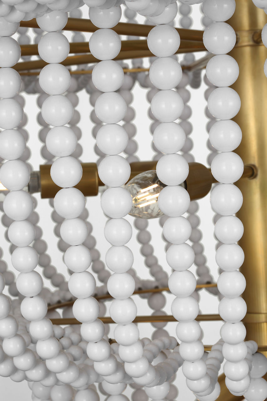 Jacqueline 46" Basket Chandelier | Hand-Rubbed Antique Brass | White Glass