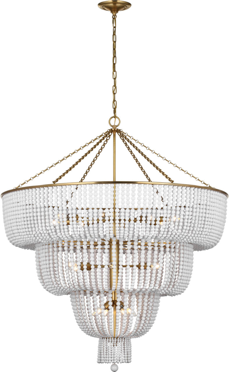 Jacqueline 46" Basket Chandelier | Hand-Rubbed Antique Brass | White Glass