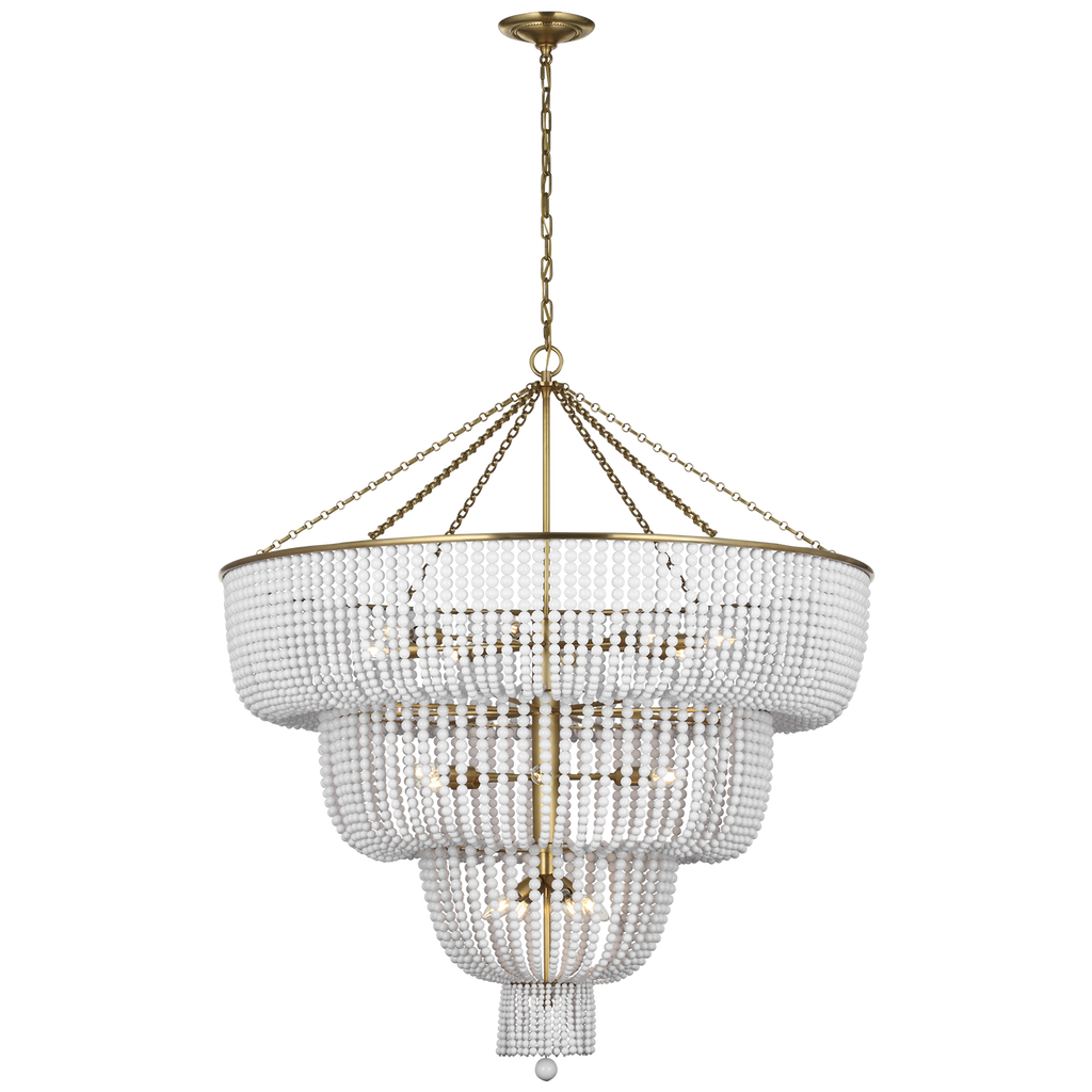 Jacqueline 46" Basket Chandelier | Hand-Rubbed Antique Brass | White Glass