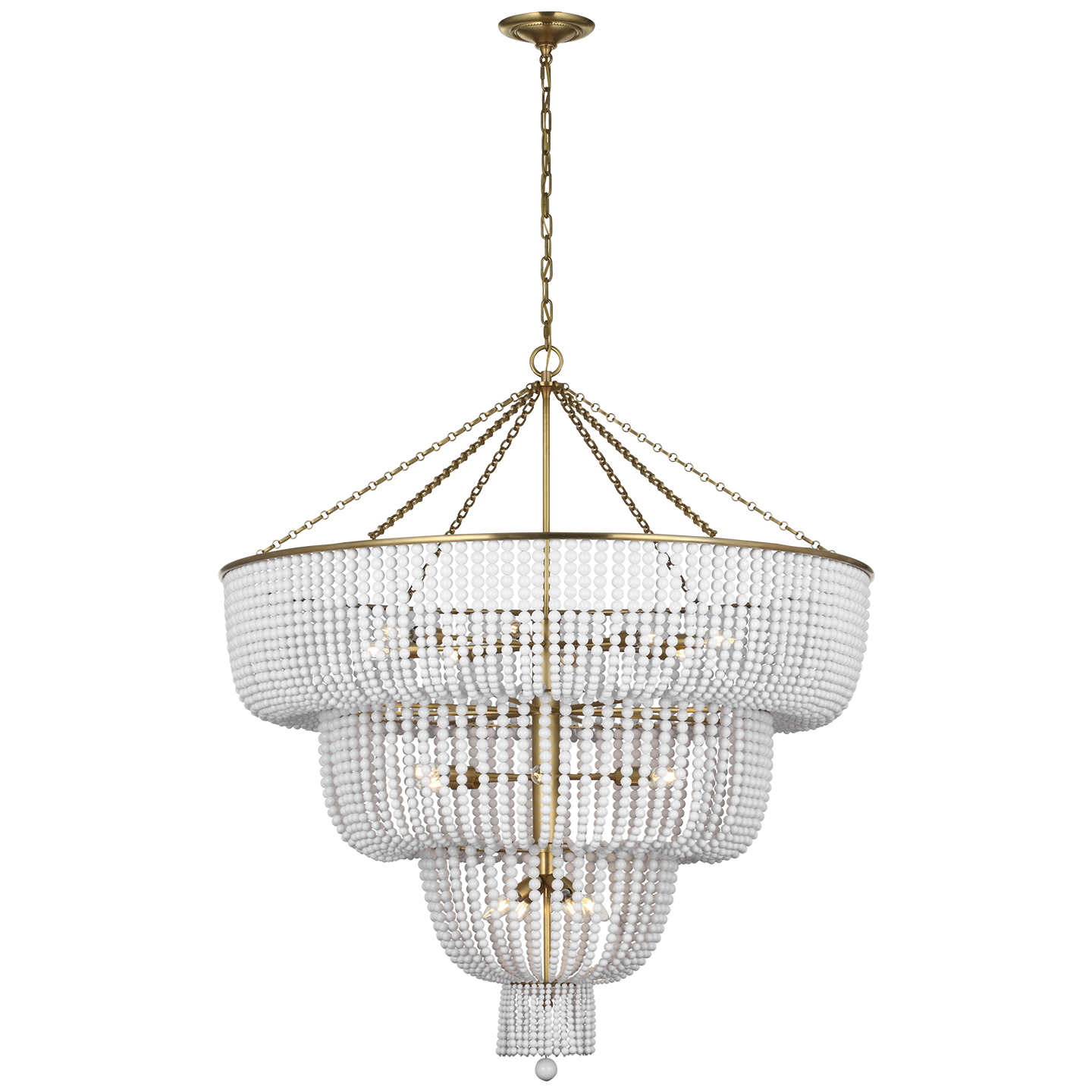 Jacqueline 46" Basket Chandelier | Hand-Rubbed Antique Brass | White Glass