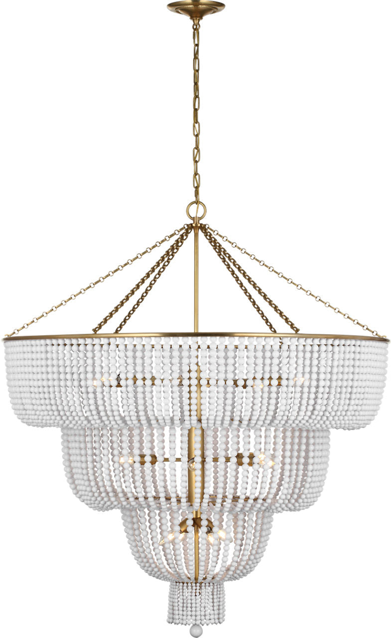 Jacqueline 46" Basket Chandelier | Hand-Rubbed Antique Brass | White Glass