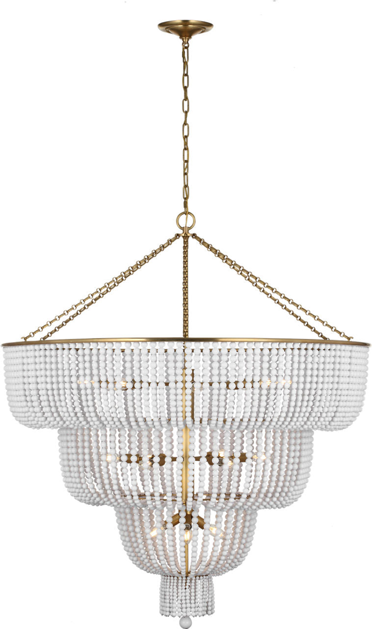 Jacqueline 46" Basket Chandelier | Hand-Rubbed Antique Brass | White Glass