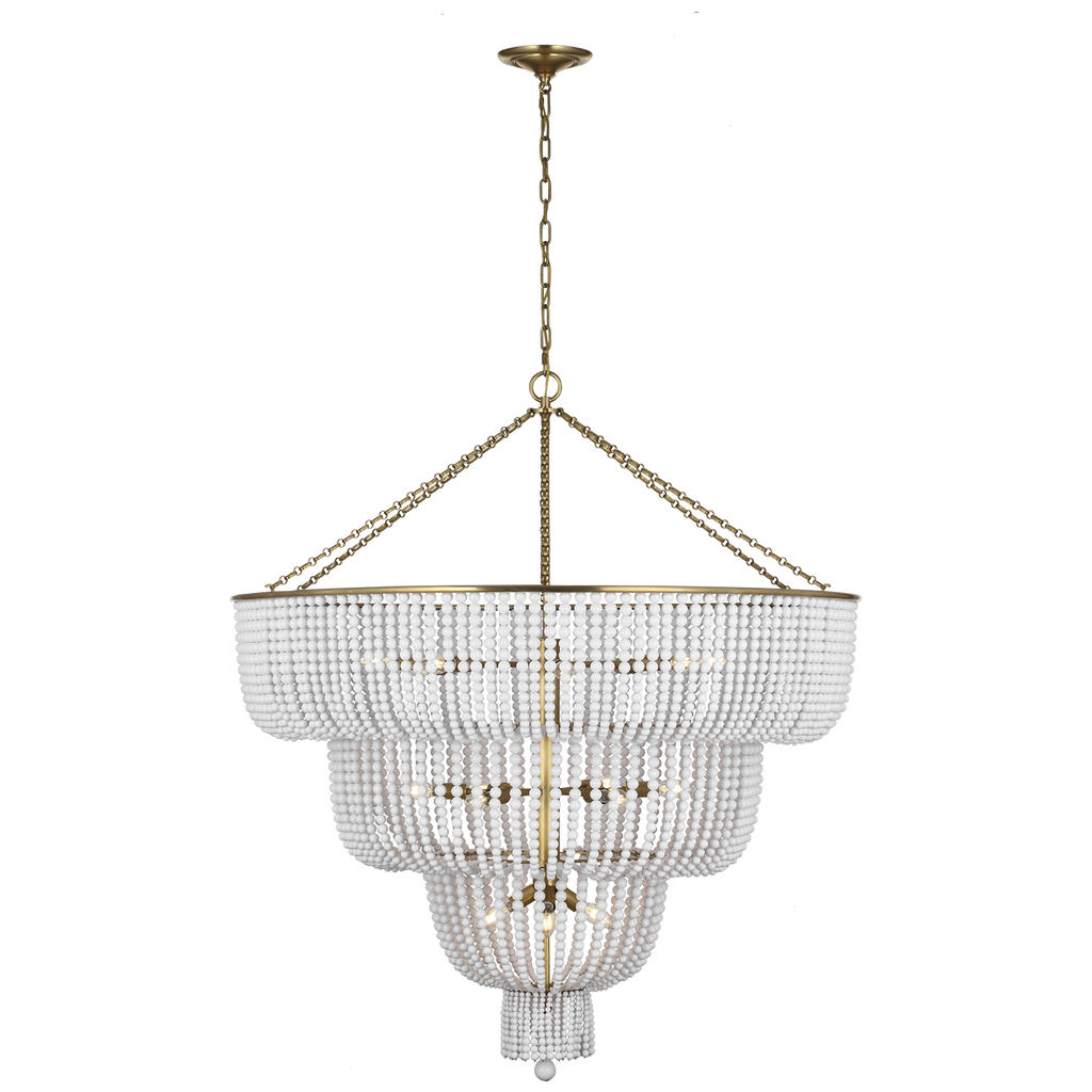 Jacqueline 46" Basket Chandelier | Hand-Rubbed Antique Brass | White Glass