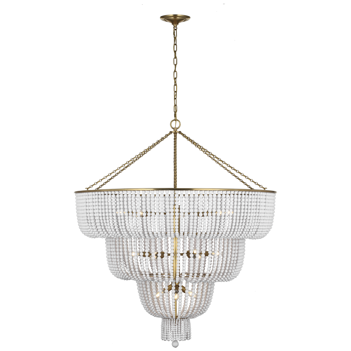 Jacqueline 46" Basket Chandelier | Hand-Rubbed Antique Brass | White Glass