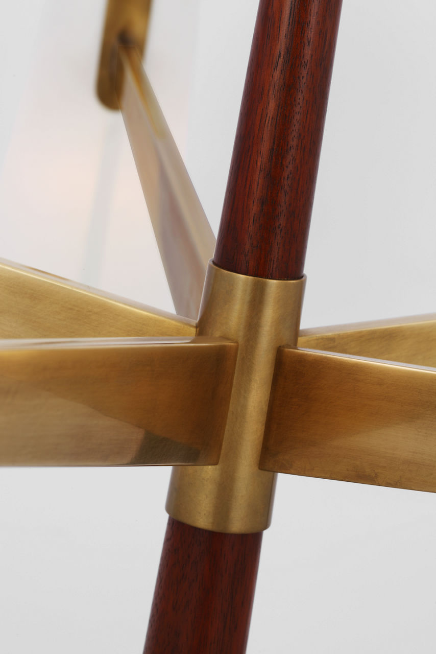 Olina 44" Chandelier | Hand-Rubbed Antique Brass and Mahogany | Linen Shades