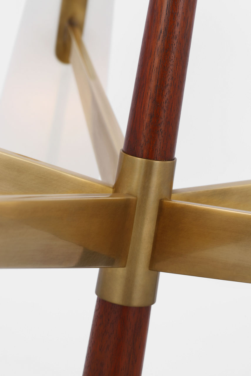 Olina 44" Chandelier | Hand-Rubbed Antique Brass and Mahogany | Linen Shades