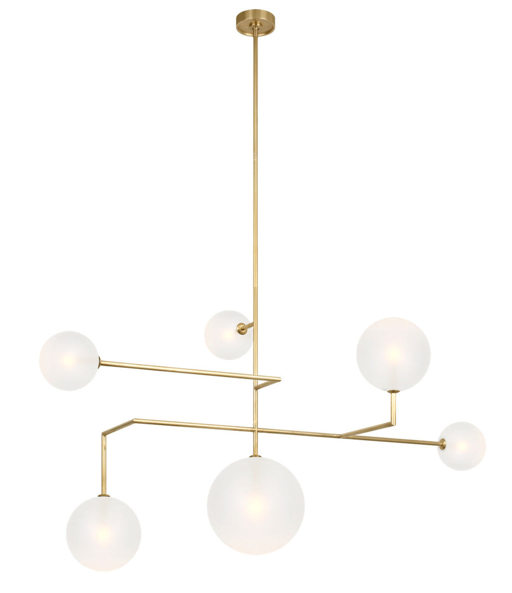 Linnea 59" Chandelier | Hand-Rubbed Antique Brass | Soft Etched Glass