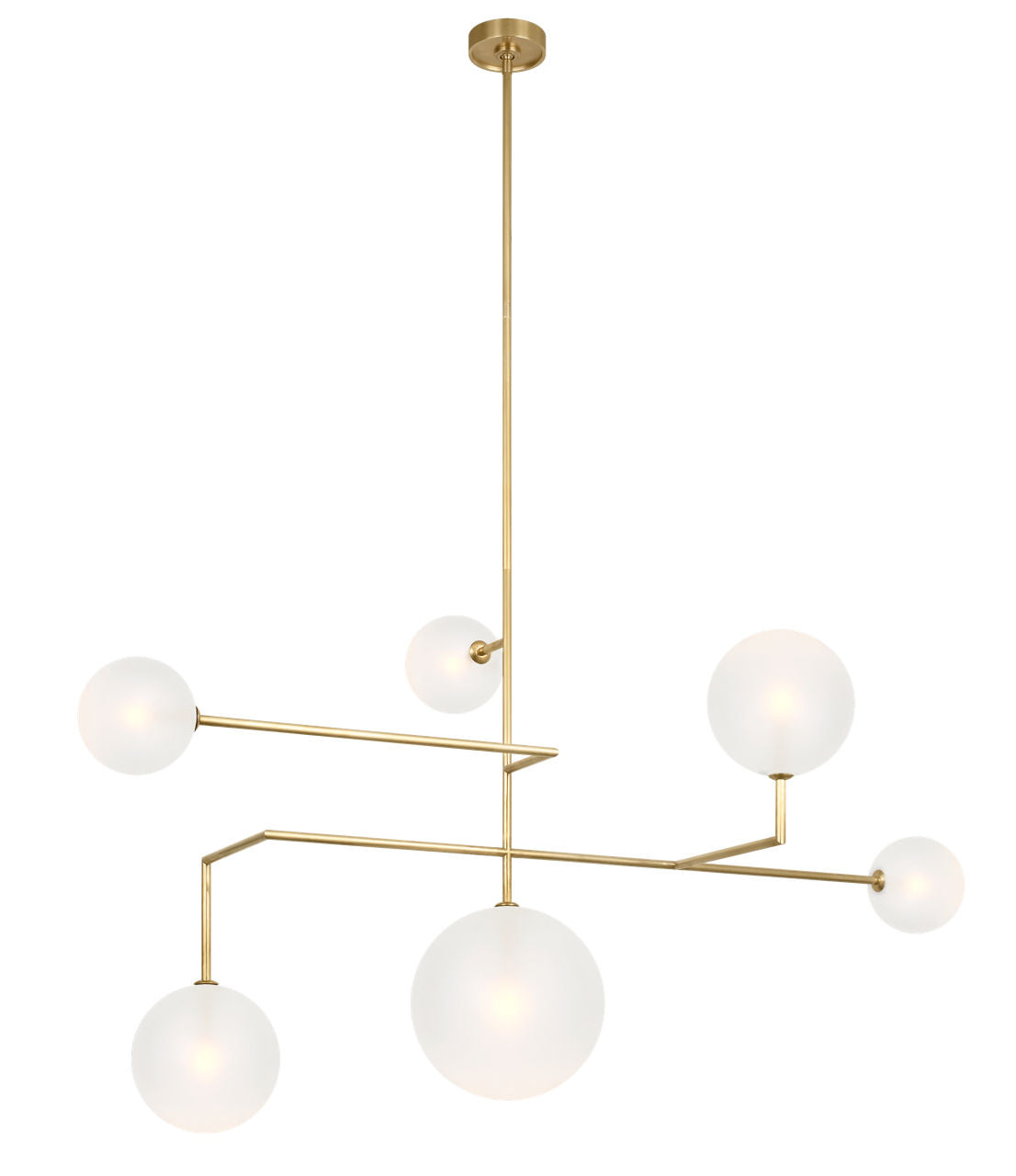 Linnea 59" Chandelier | Hand-Rubbed Antique Brass | Soft Etched Glass