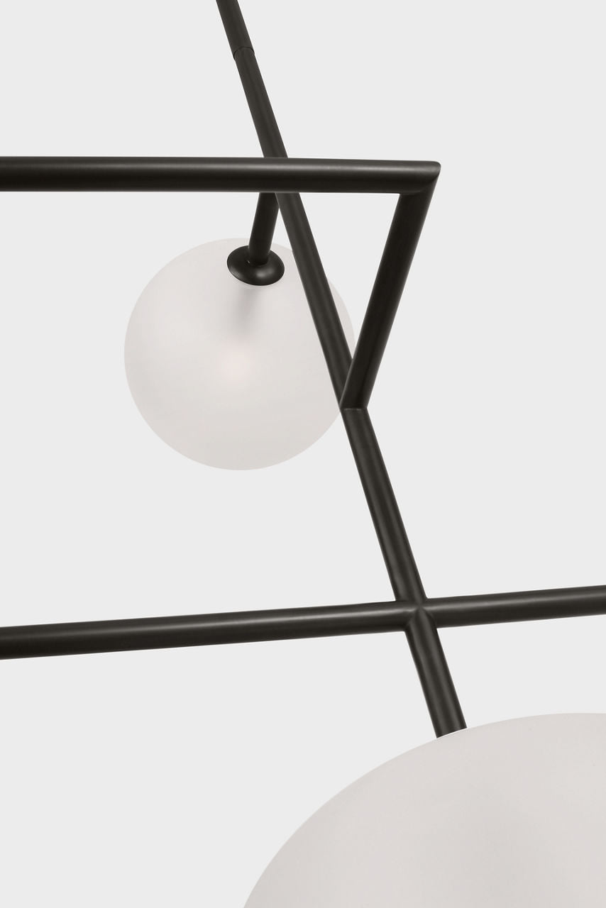 Linnea 59" Chandelier | Modern Iron | Soft Etched Glass