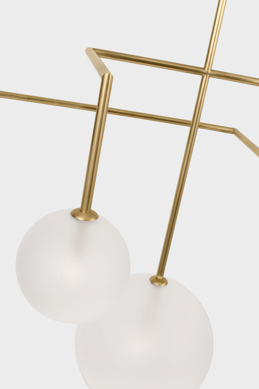 Linnea 57" Chandelier | Hand-Rubbed Antique Brass | Soft Etched Glass