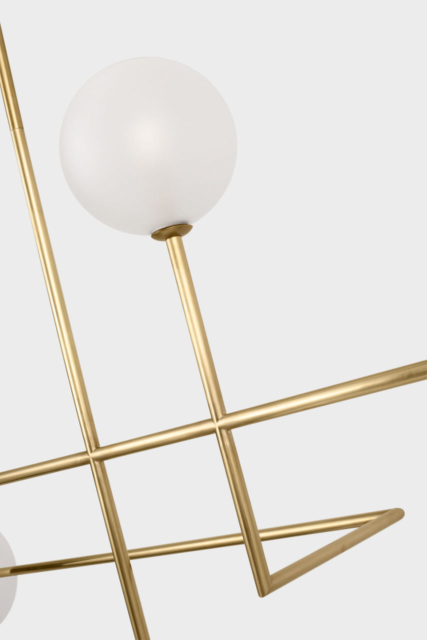 Linnea 57" Chandelier | Hand-Rubbed Antique Brass | Soft Etched Glass