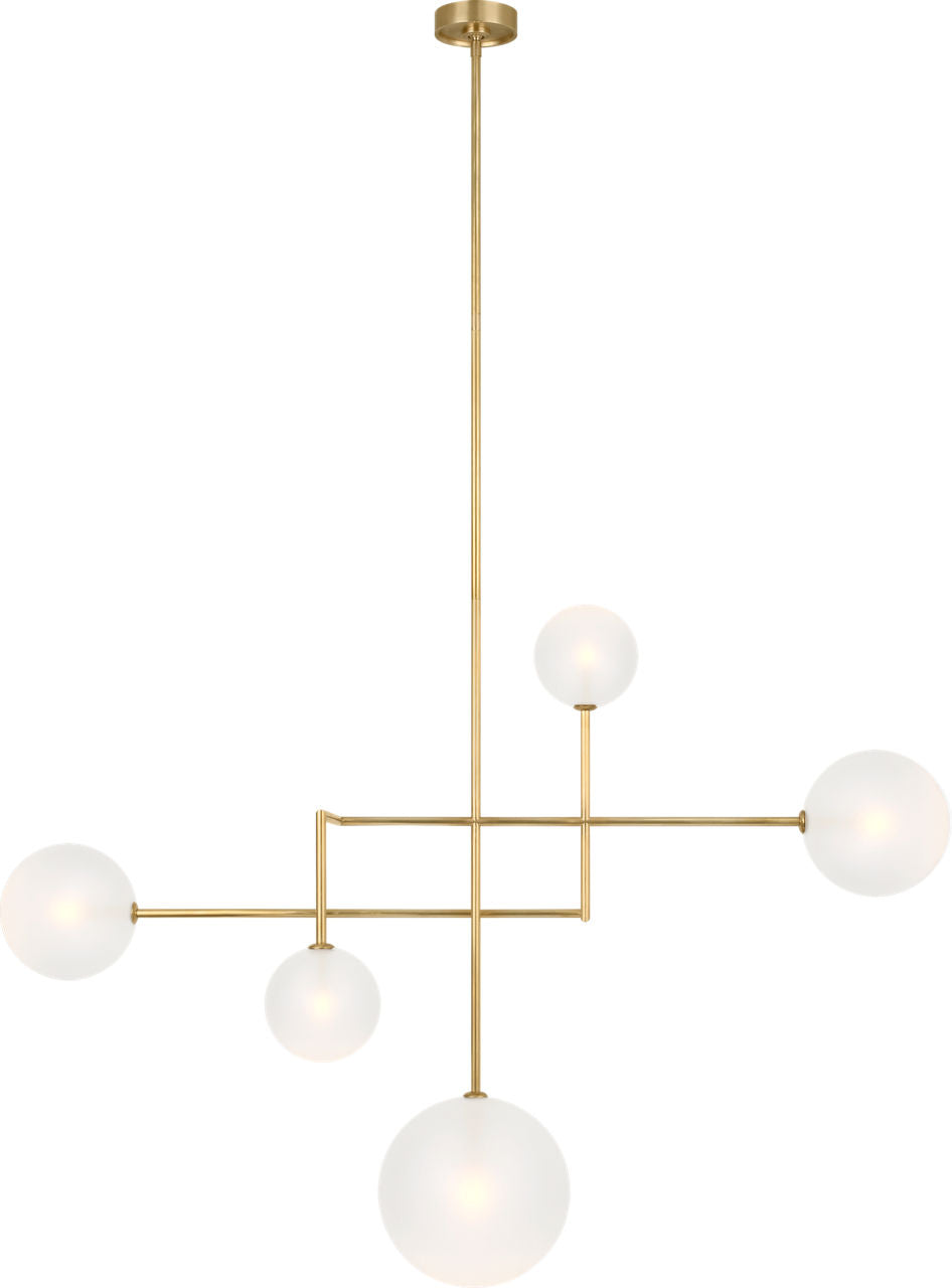 Linnea 57" Chandelier | Hand-Rubbed Antique Brass | Soft Etched Glass