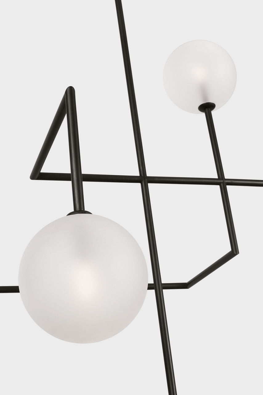 Linnea 57" Chandelier | Modern Iron | Soft Etched Glass
